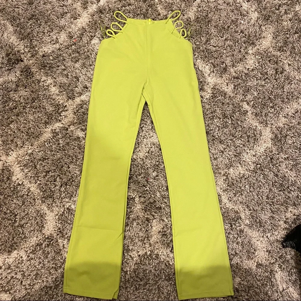 Camila Coelho Chartreuse Lime Strappy Pant Set 2 Piece Co Ord Matching Set XS